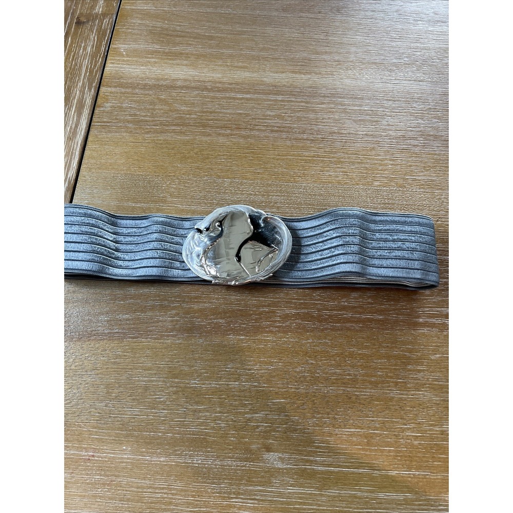 Vintage Charmant Belt Inc. Crane Silver buckle stretchy Gray 24"‎ Unstretched
